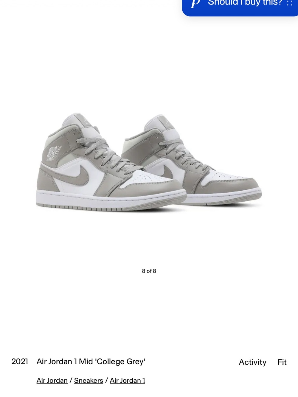 Jordan Mid Top Sneakers in White & Grey